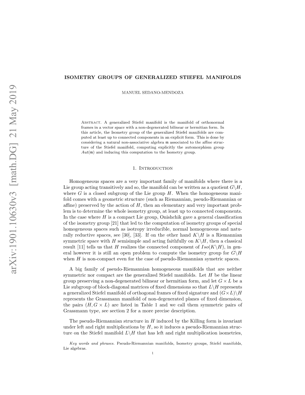 Arxiv:1901.10630V3 [Math.DG]