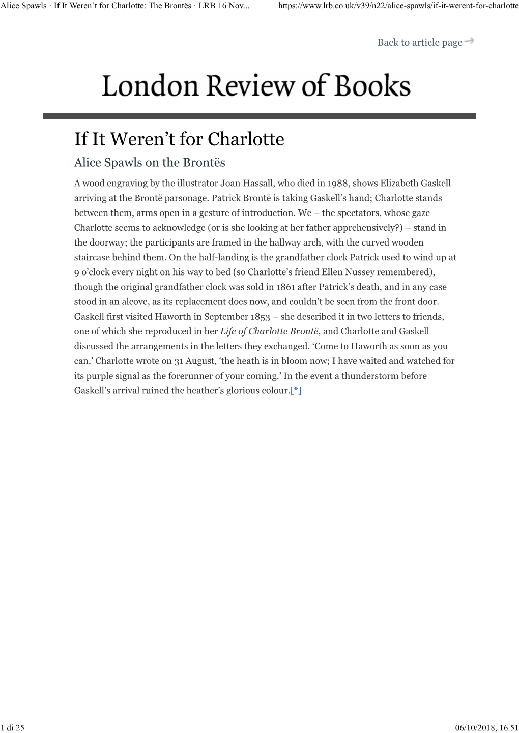 Alice Spawls ꞏ If It Weren’T for Charlotte: the Brontës ꞏ LRB 16 Nov