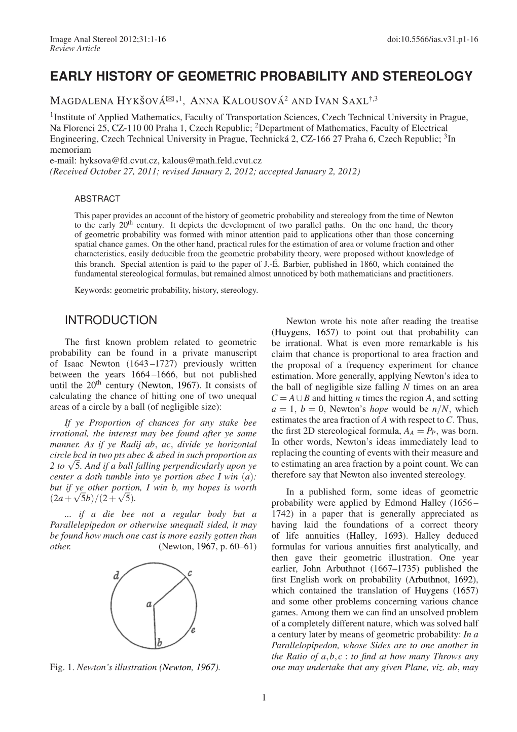 Early History of Geometric Probability and Stereology