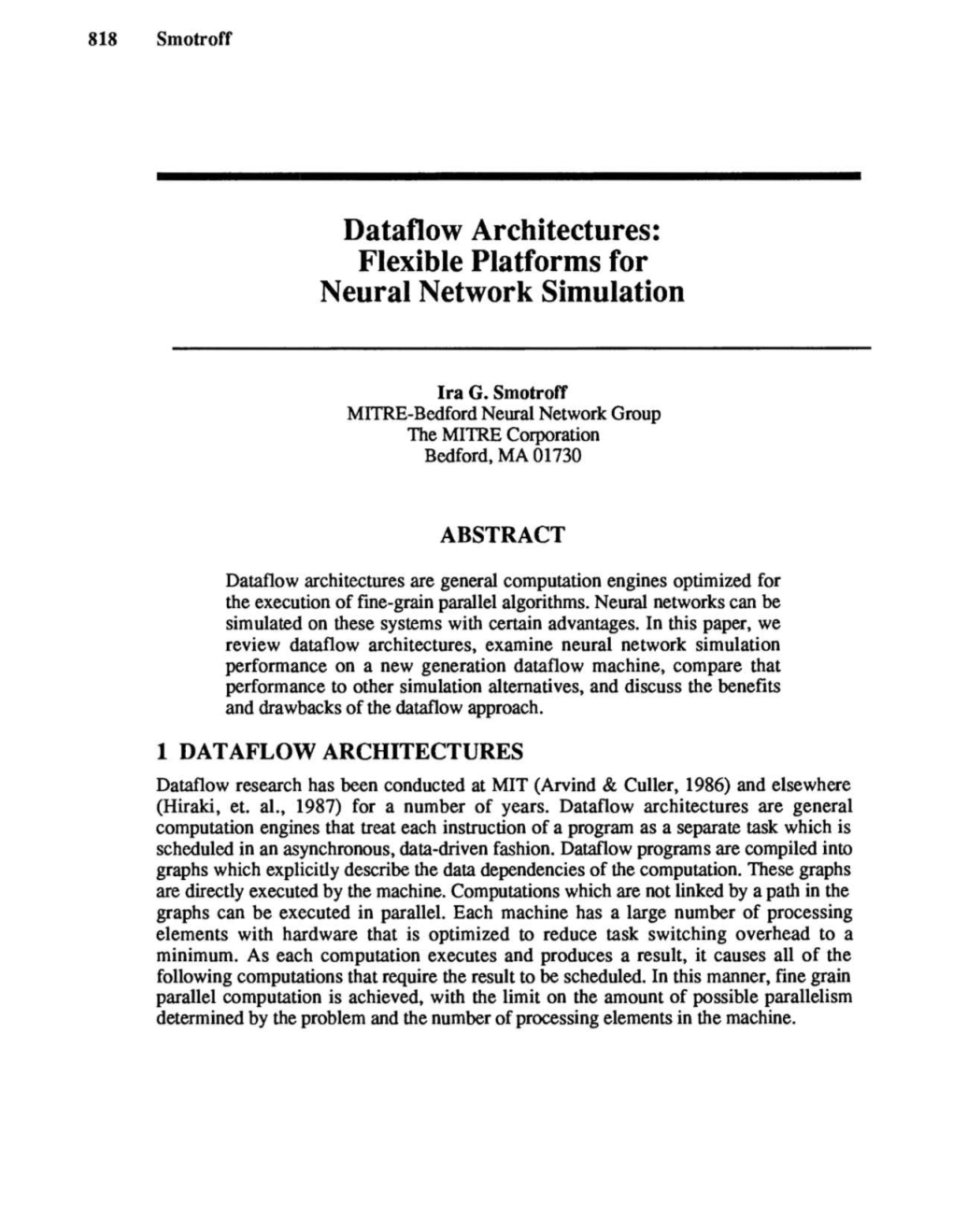 Dataflow Architectures: Flexible Platforms for Neural Network Simulation