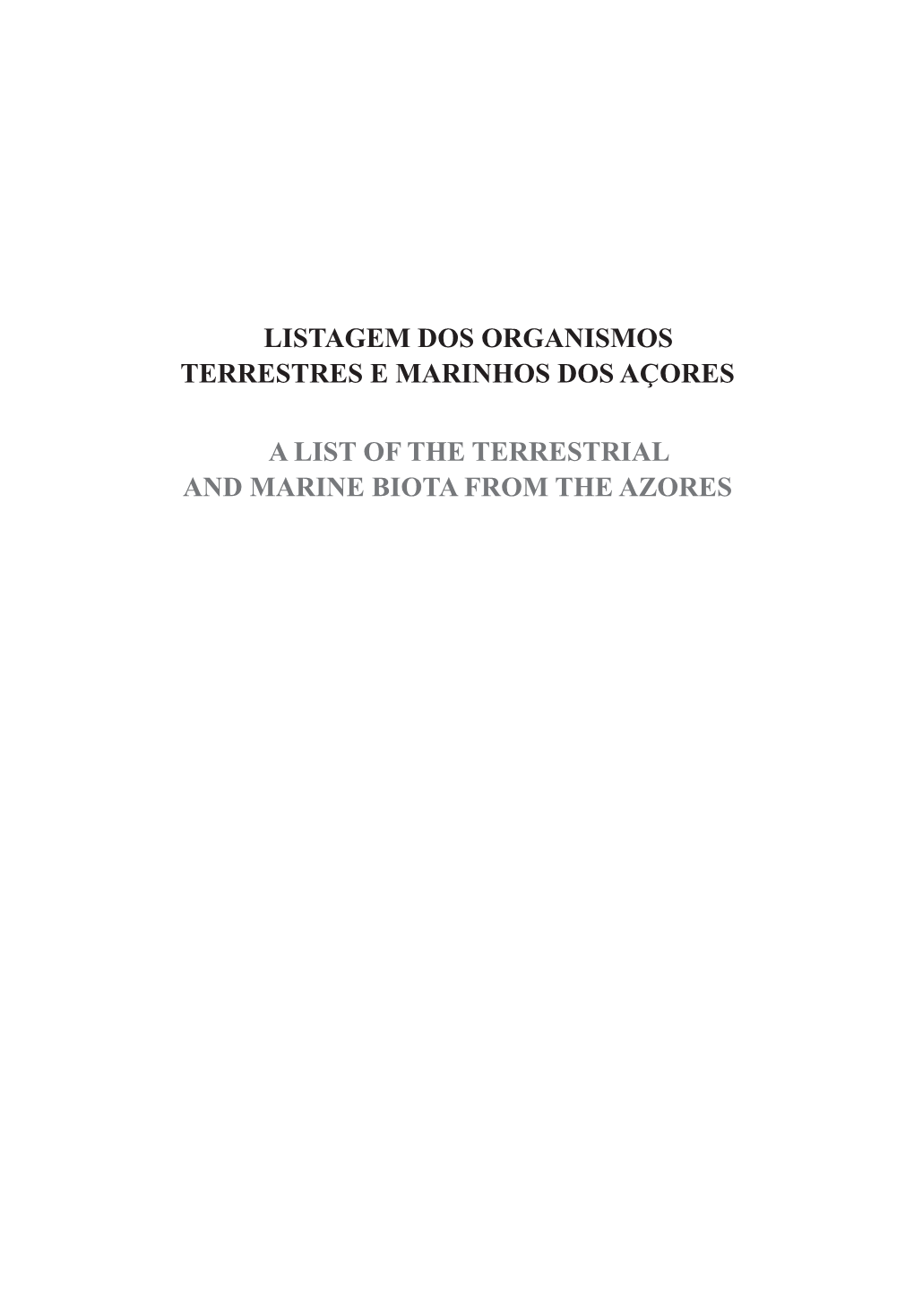 Listagem Dos Organismos Terrestres E Marinhos Dos Açores A