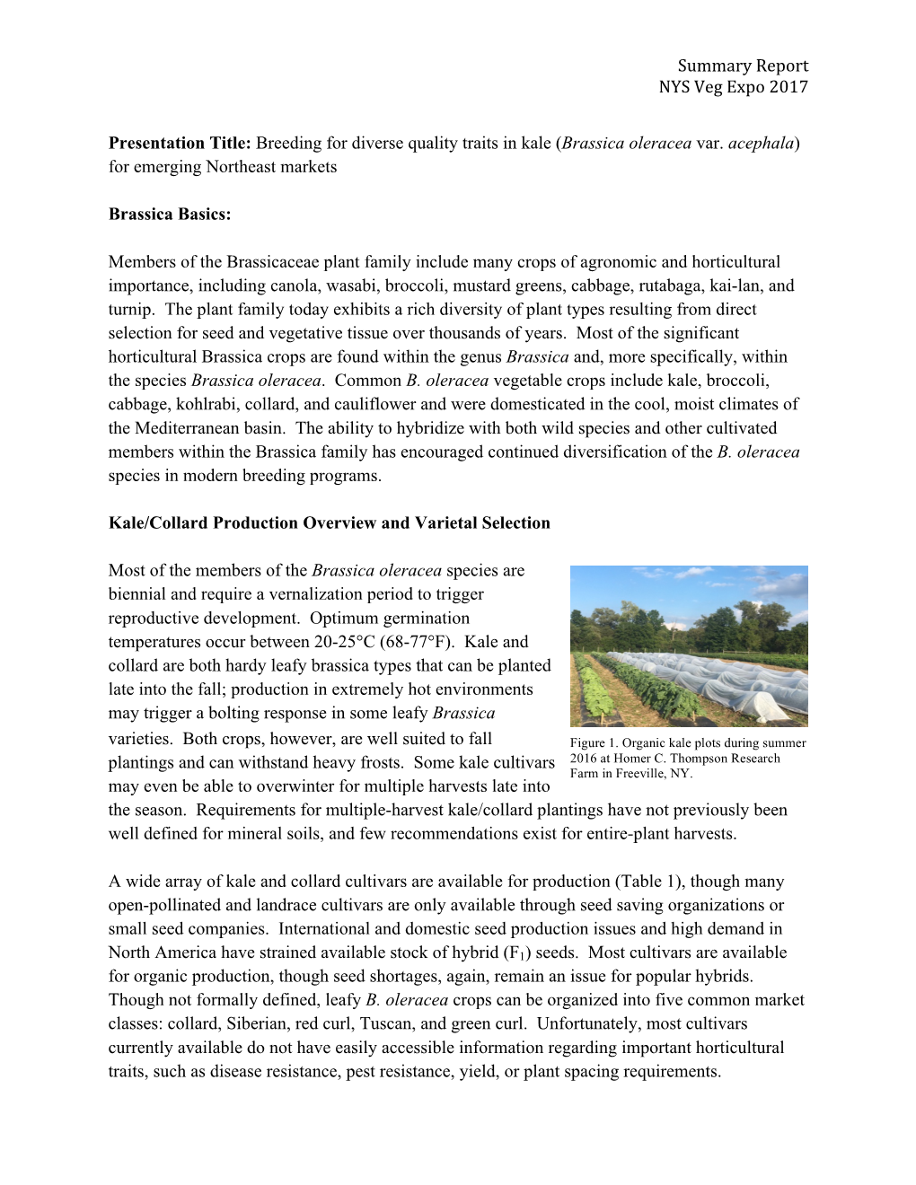 Breeding for Diverse Quality Traits in Kale (Brassica Oleracea Var