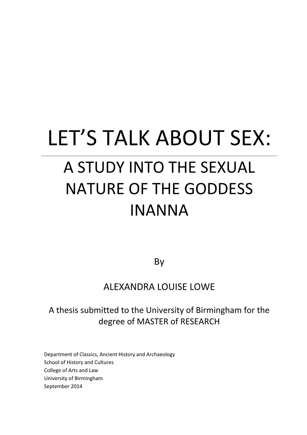 A Study Into the Sexual Nature of the Goddess Inanna