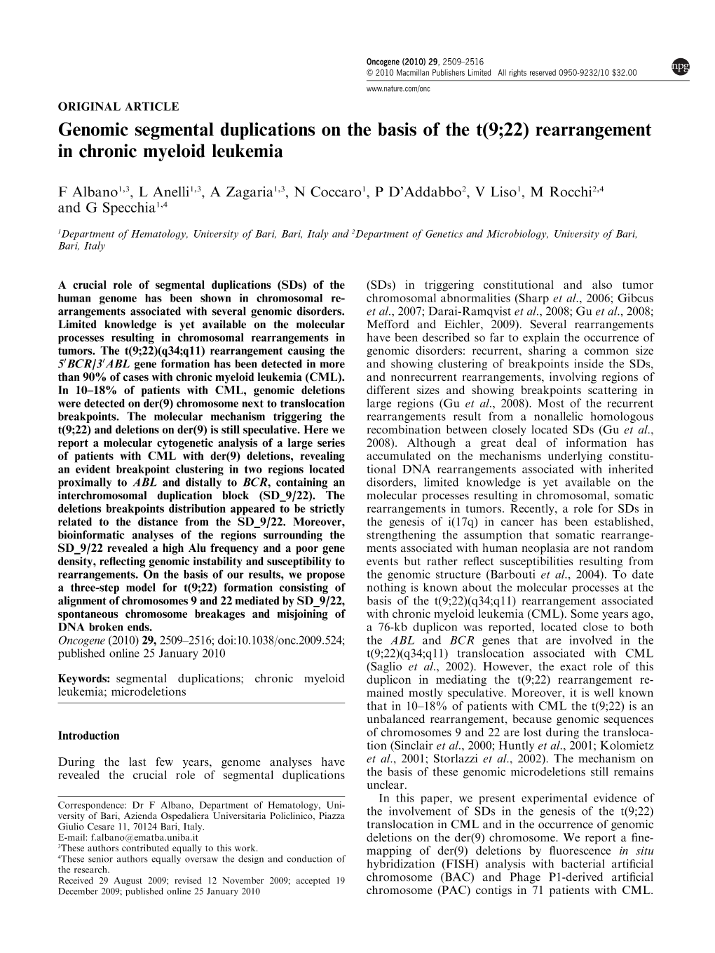 Genomic Segmental Duplications on the Basis of the T(9;22) Rearrangement in Chronic Myeloid Leukemia