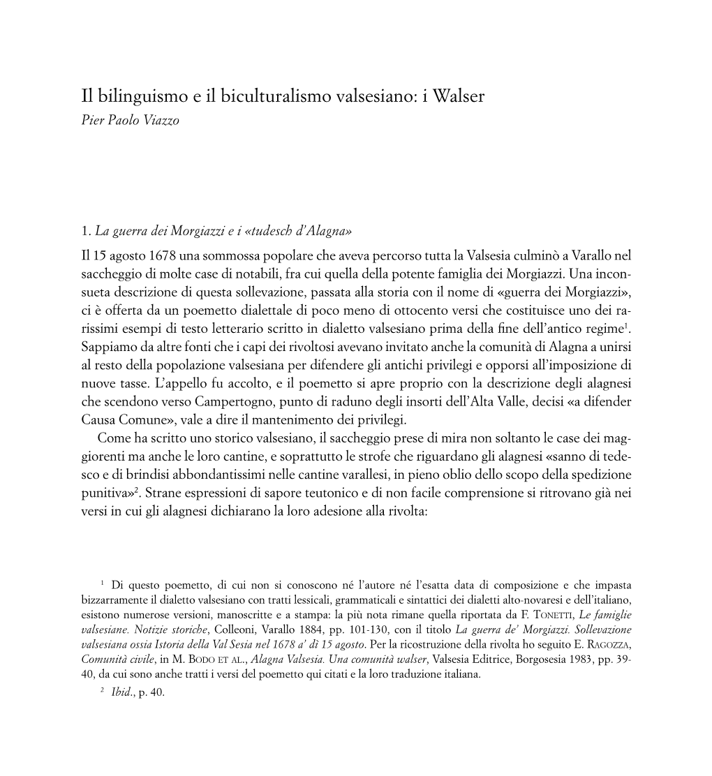I Walser 285 Il Bilinguismo E Il Biculturalismo Valsesiano: I Walser Pier Paolo Viazzo