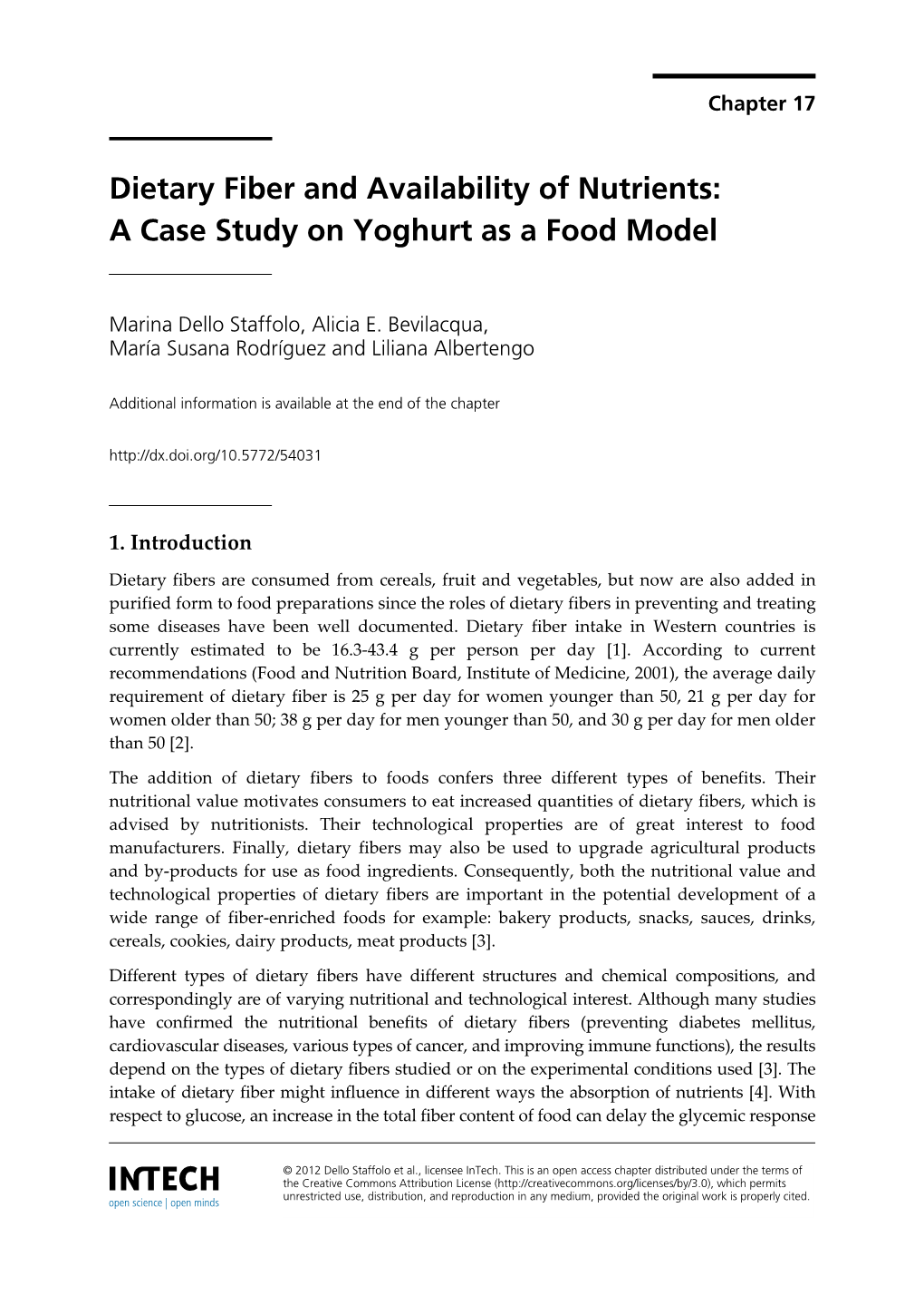 Dietary Fiber and Availability of Nutrients: a Case Study on Yoghurt As a Food Model