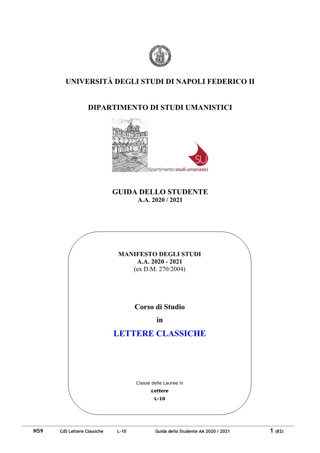 Cds Lettere Classiche L-10 Guida Dello Studente AA 2020 / 2021 1 (82)