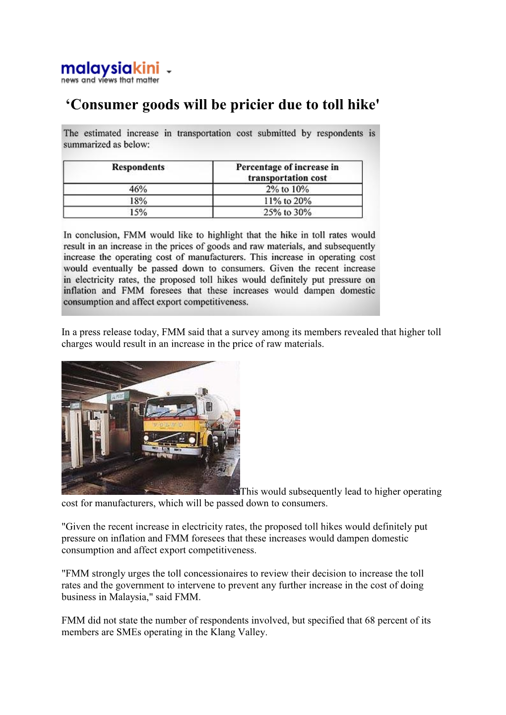 'Consumer Goods Will Be Pricier Due to Toll Hike'