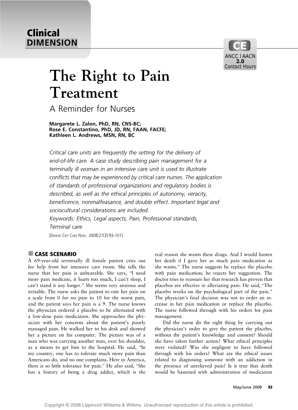 The Right to Pain Treatment a Reminder for Nurses