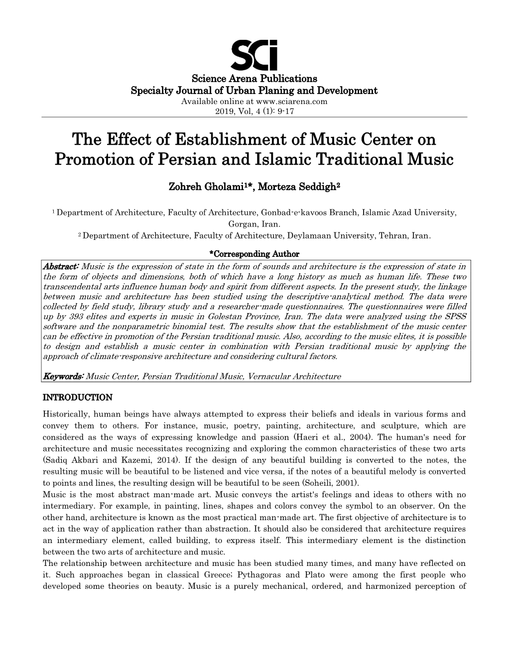 The Effect of Establishment of Music Center on Promotion of Persian and Islamic Traditional Music