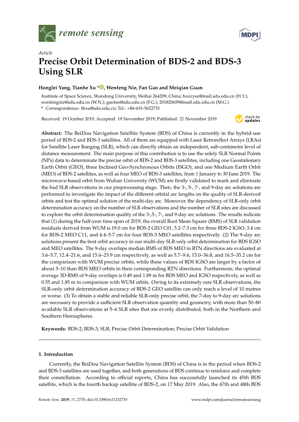 Precise Orbit Determination of BDS-2 and BDS-3 Using SLR