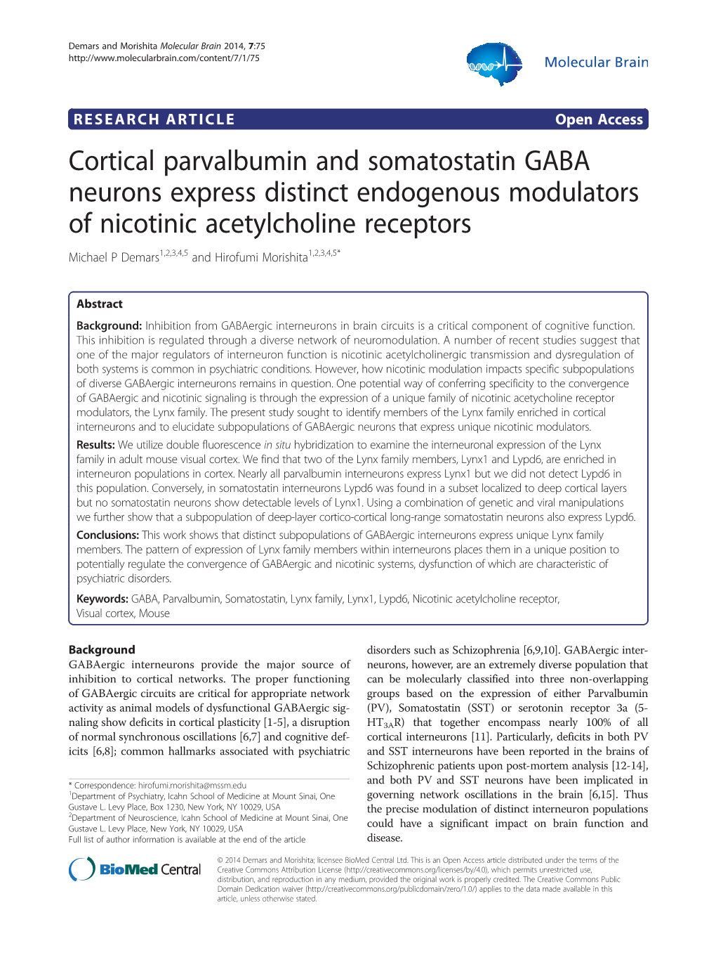 Cortical Parvalbumin and Somatostatin GABA Neurons Express Distinct