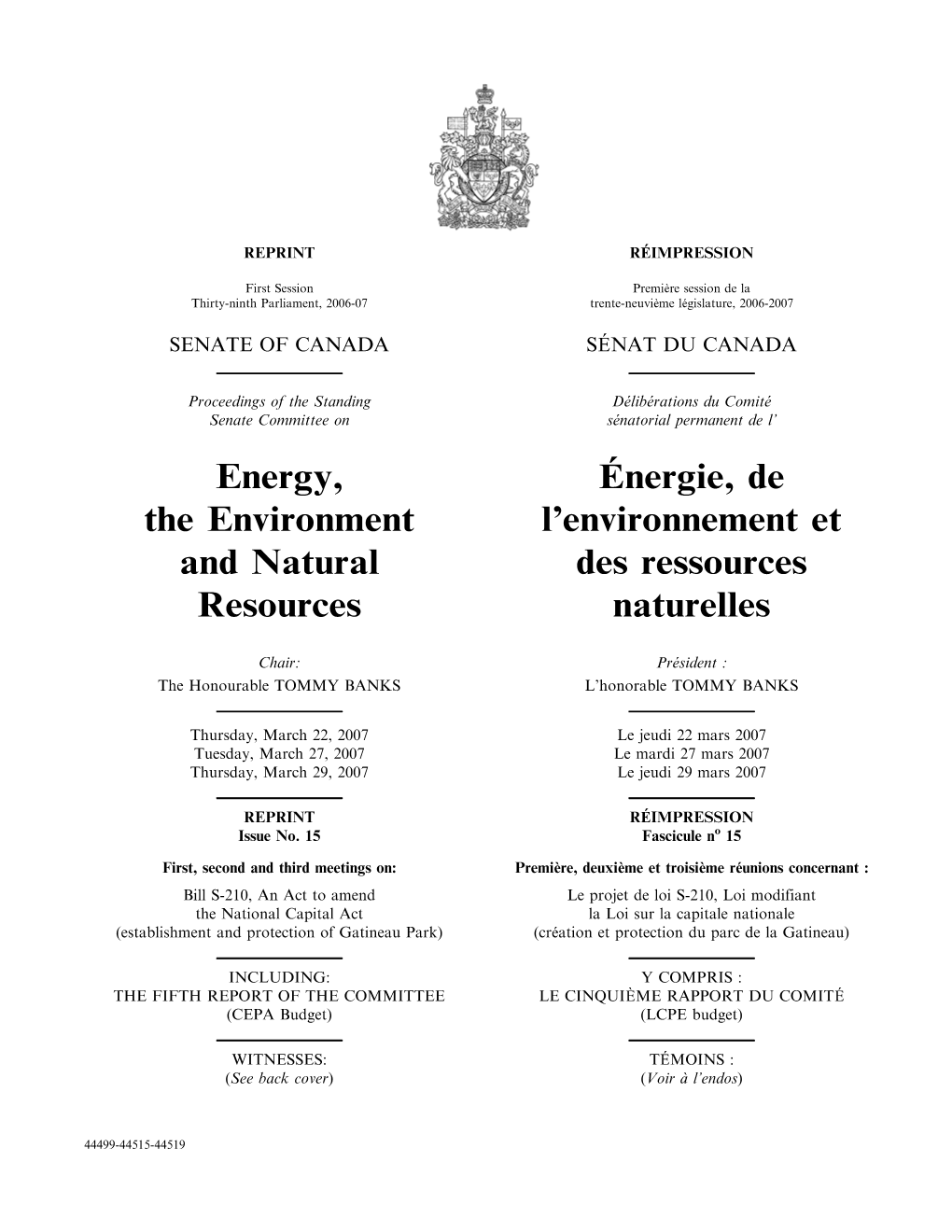 Energy, the Environment and Natural Resources Énergie, De L