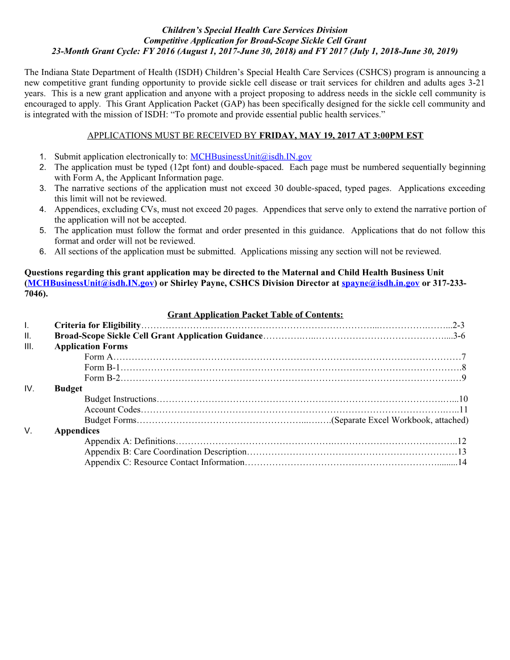 FY 2007 & FY 2008 Application for Maternal and Child Health