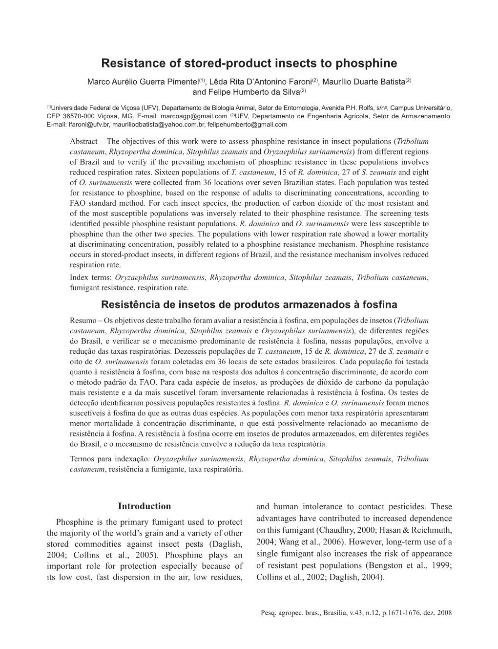 Resistance of Stored-Product Insects to Phosphine