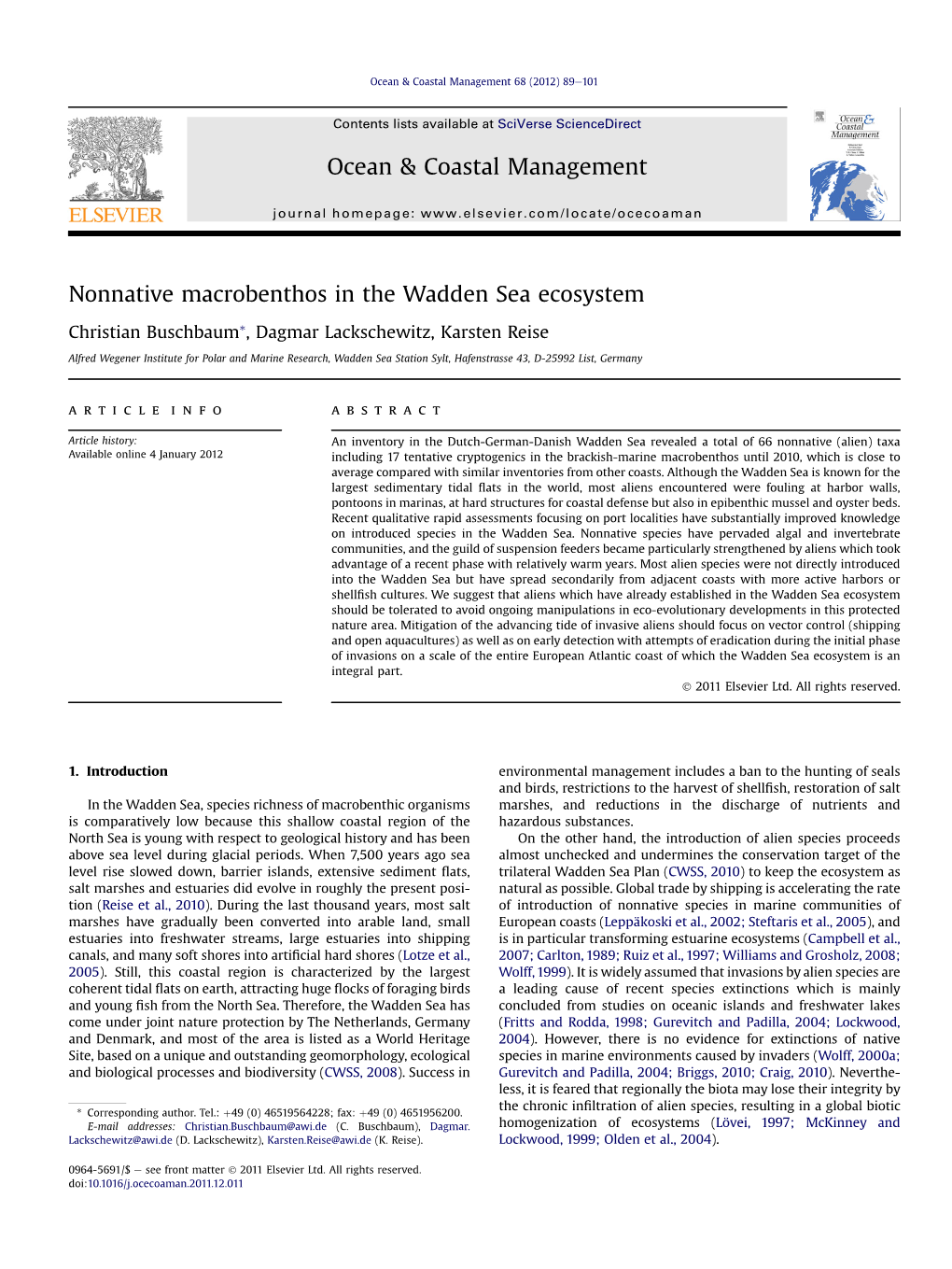 Nonnative Macrobenthos in the Wadden Sea Ecosystem