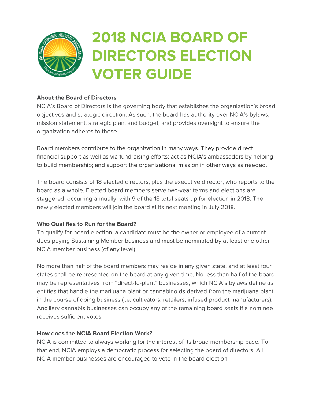 2018 Ncia Board of Directors Election Voter Guide