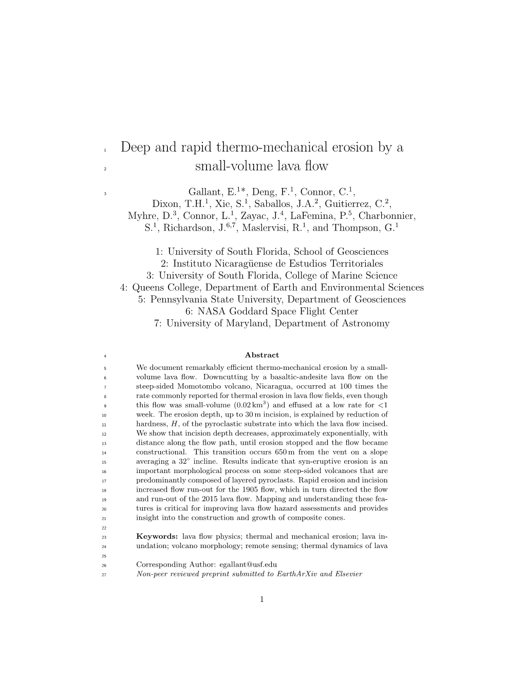 Deep and Rapid Thermo-Mechanical Erosion by a Small-Volume Lava Flow