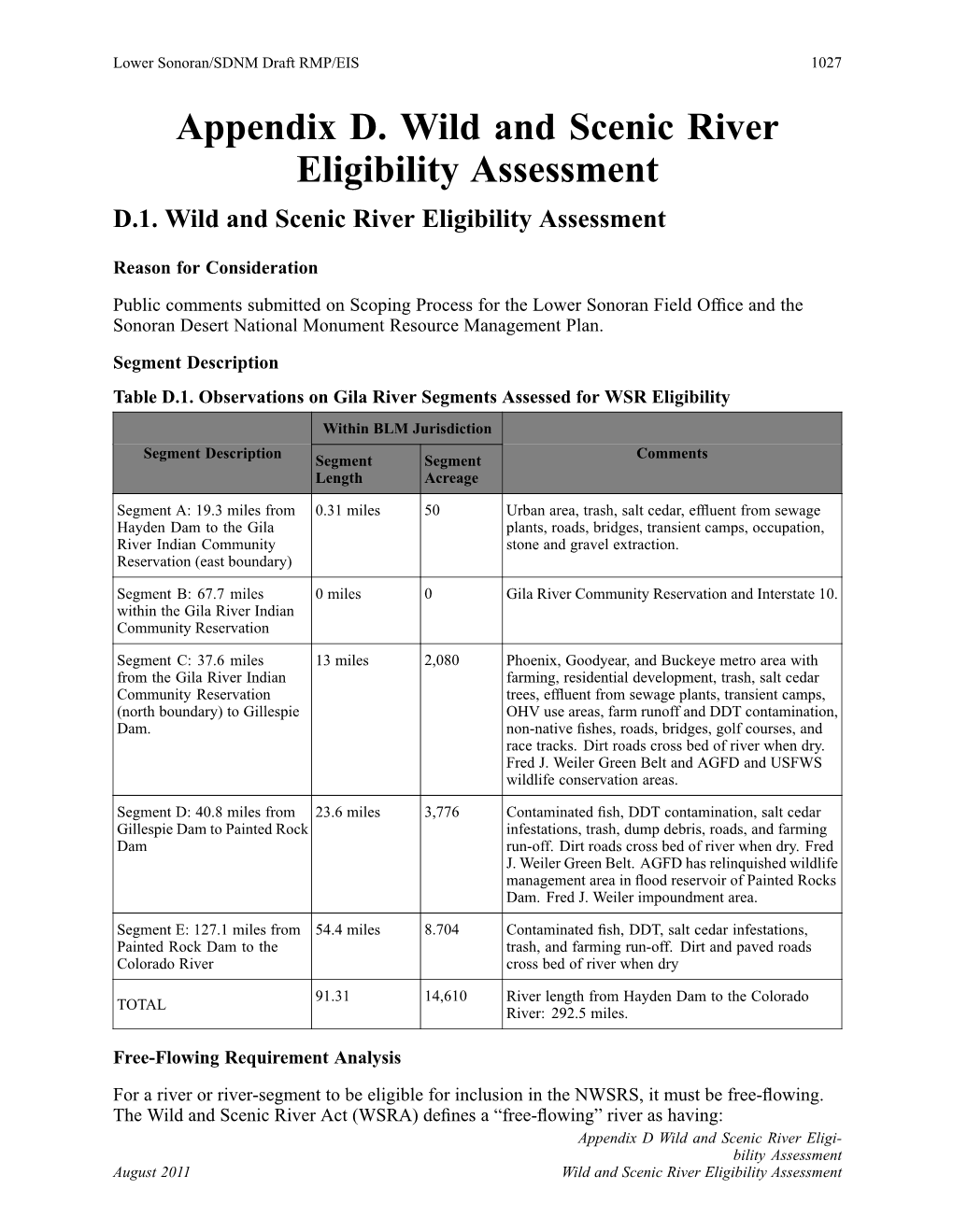 Appendix D. Wild and Scenic River Eligibility Assessment D.1