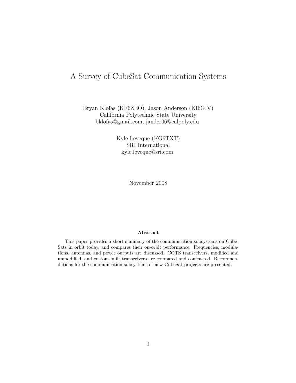 A Survey of Cubesat Communication Subsystems