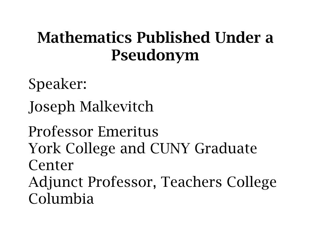 Pseudonym Landscape Math Club