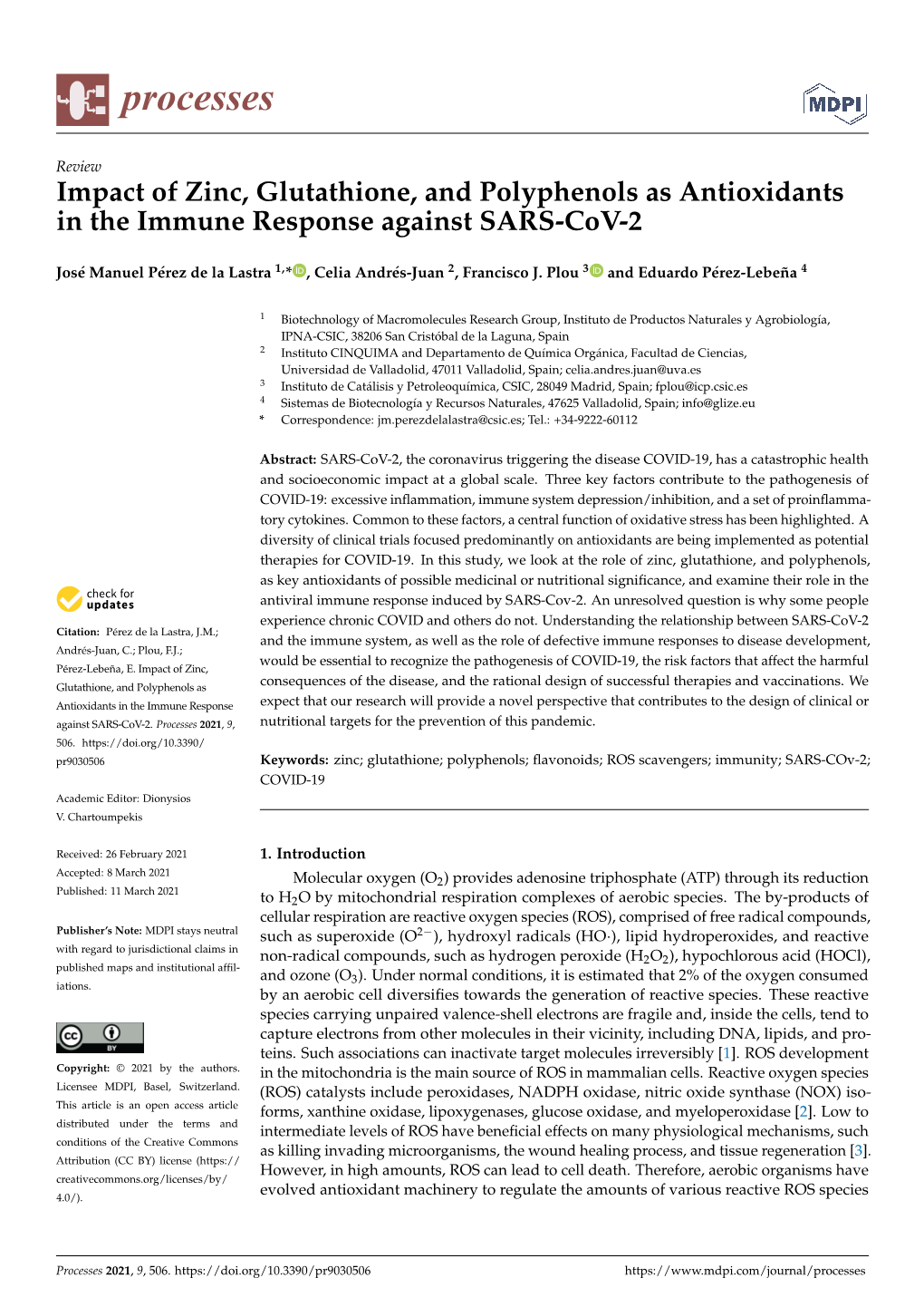 Impact of Zinc, Glutathione, and Polyphenols As Antioxidants in the Immune Response Against SARS-Cov-2