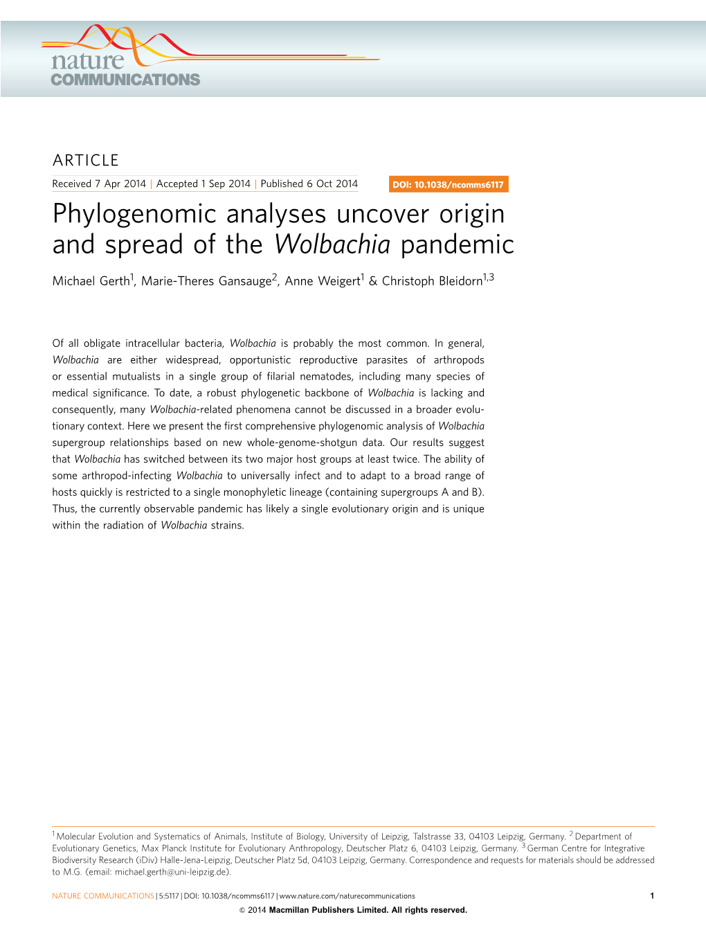 Phylogenomic Analyses Uncover Origin and Spread of the Wolbachia Pandemic