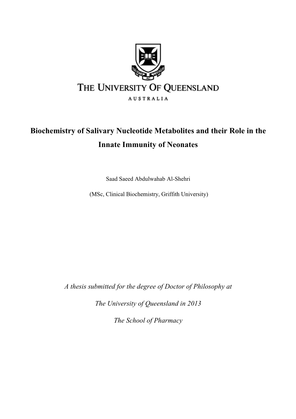 Biochemistry of Salivary Nucleotide Metabolites and Their Role in the Innate Immunity of Neonates