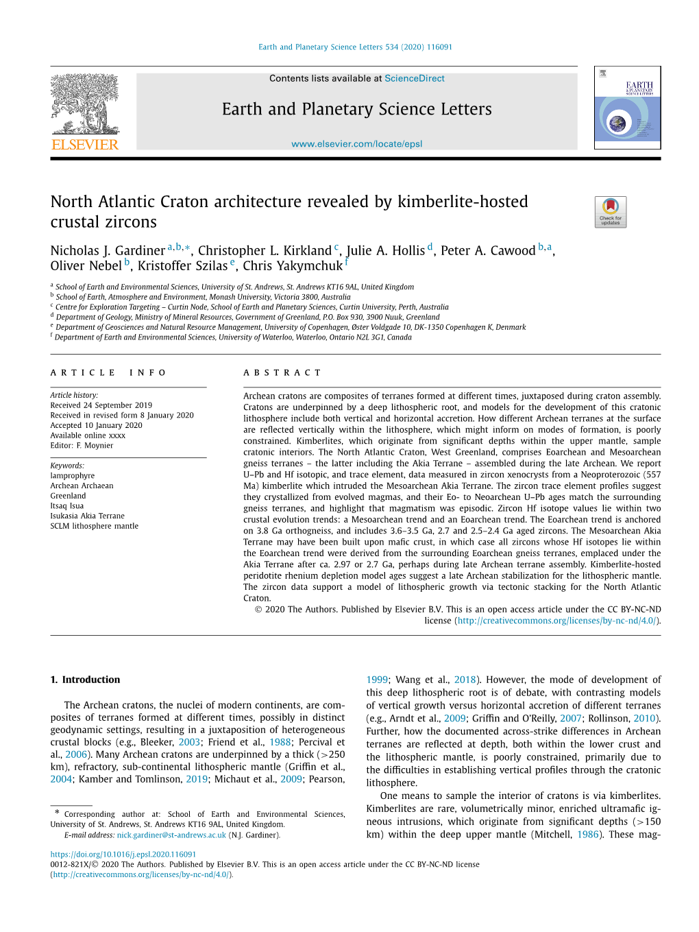 North Atlantic Craton Architecture Revealed by Kimberlite-Hosted Crustal Zircons ∗ Nicholas J