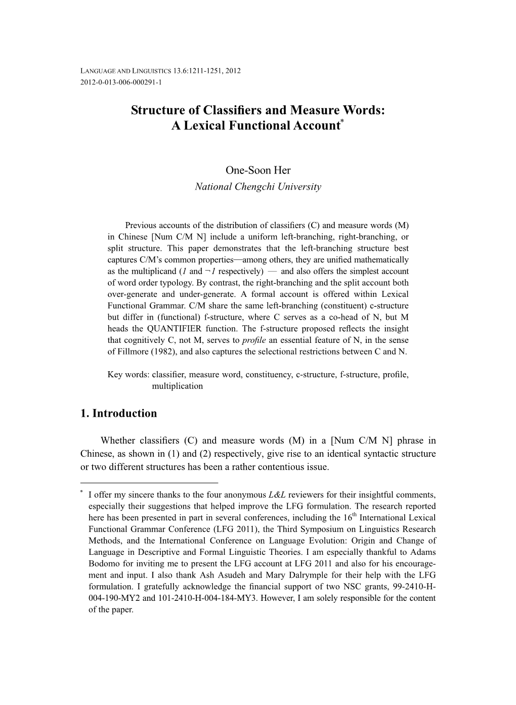 Structure of Classifiers and Measure Words