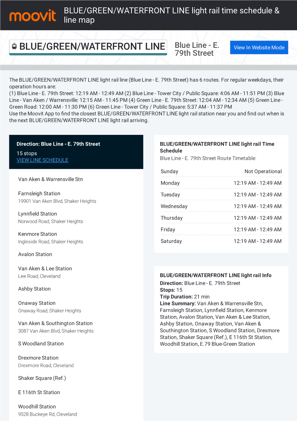 BLUE/GREEN/WATERFRONT LINE Light Rail Time Schedule & Line Route