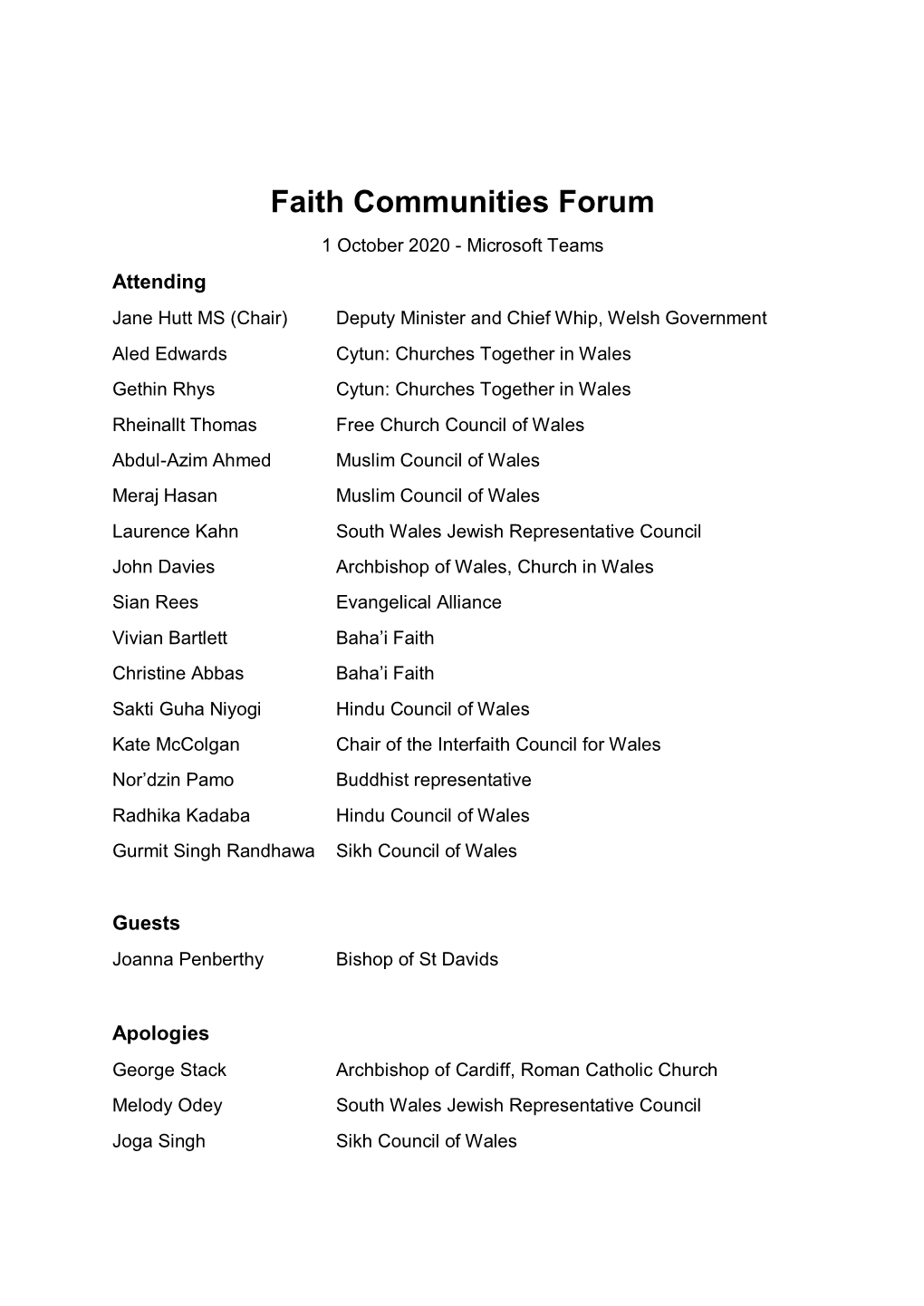 Faith Communities Forum