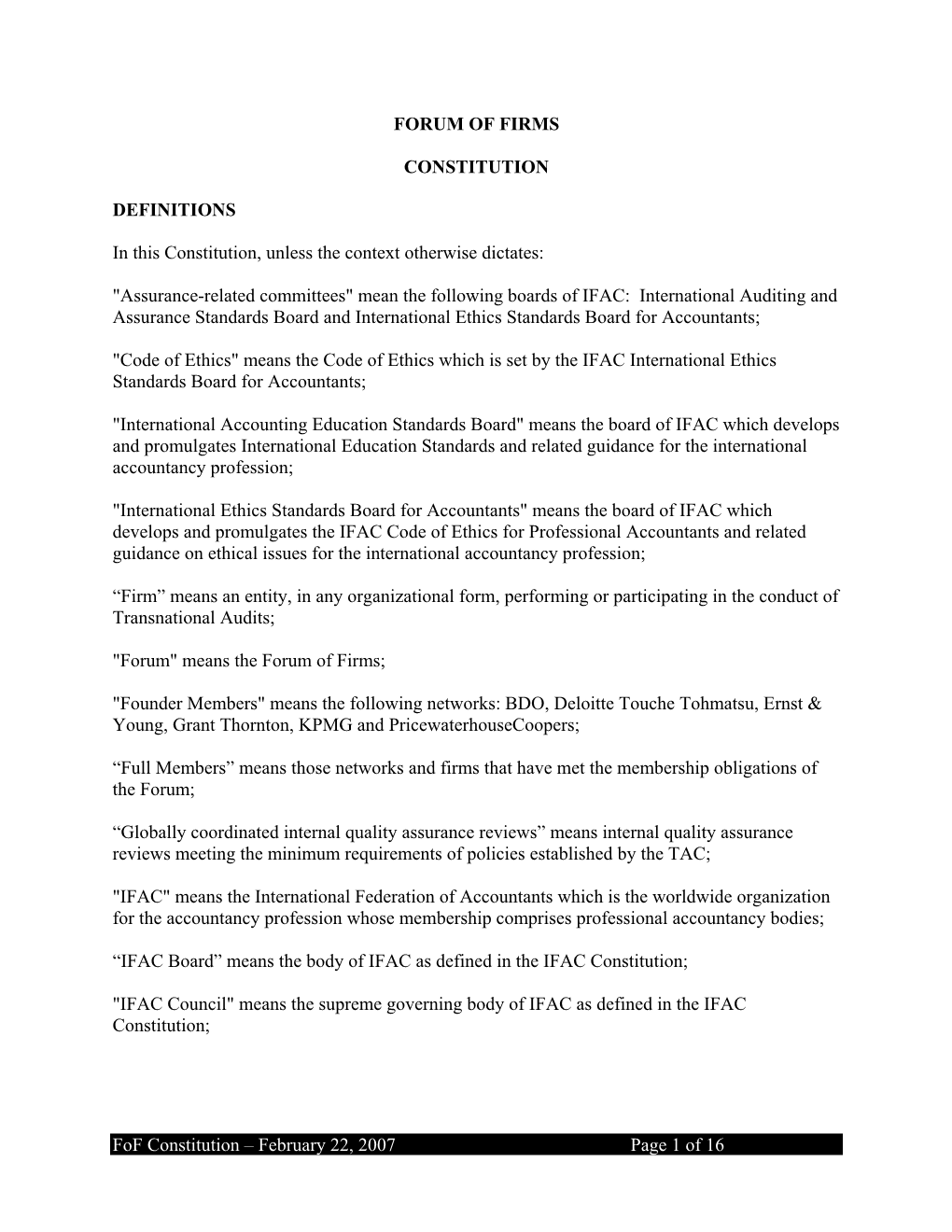 Fof Constitution – February 22, 2007 Page 1 of 16 FORUM of FIRMS