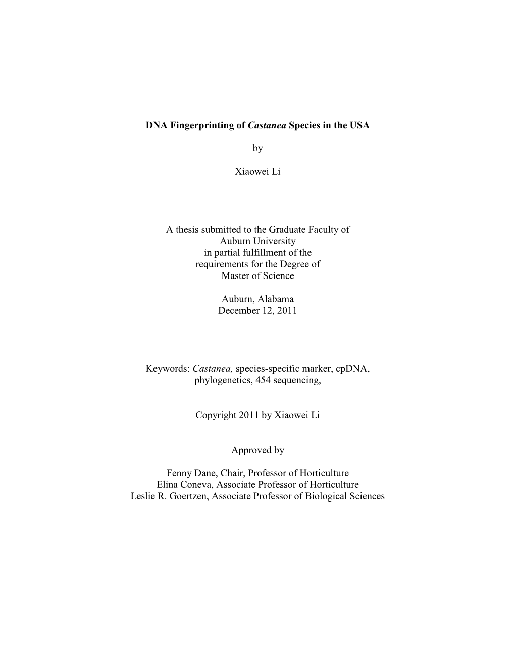 DNA Fingerprinting of Castanea Species in the USA