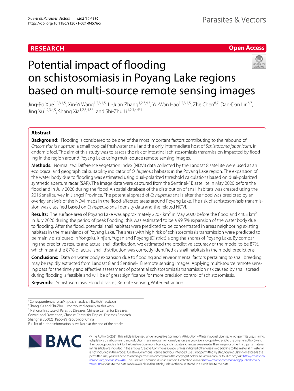 Potential Impact of Flooding on Schistosomiasis in Poyang Lake
