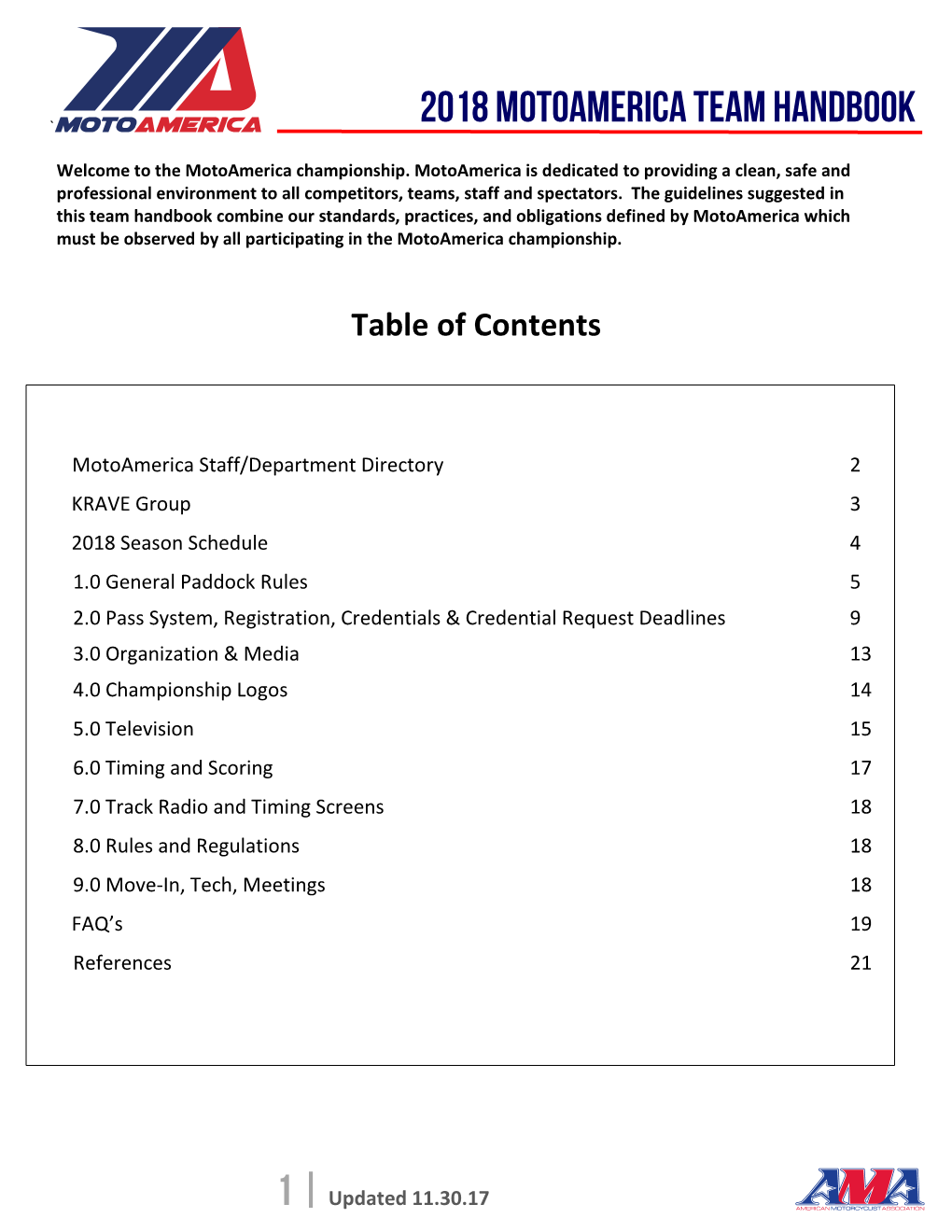 2018 Motoamerica Team Handbook