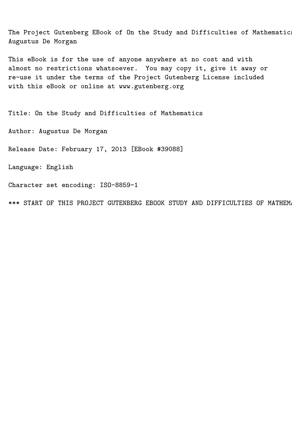 The Project Gutenberg Ebook #39088: on the Study and Difficulties of Mathematics