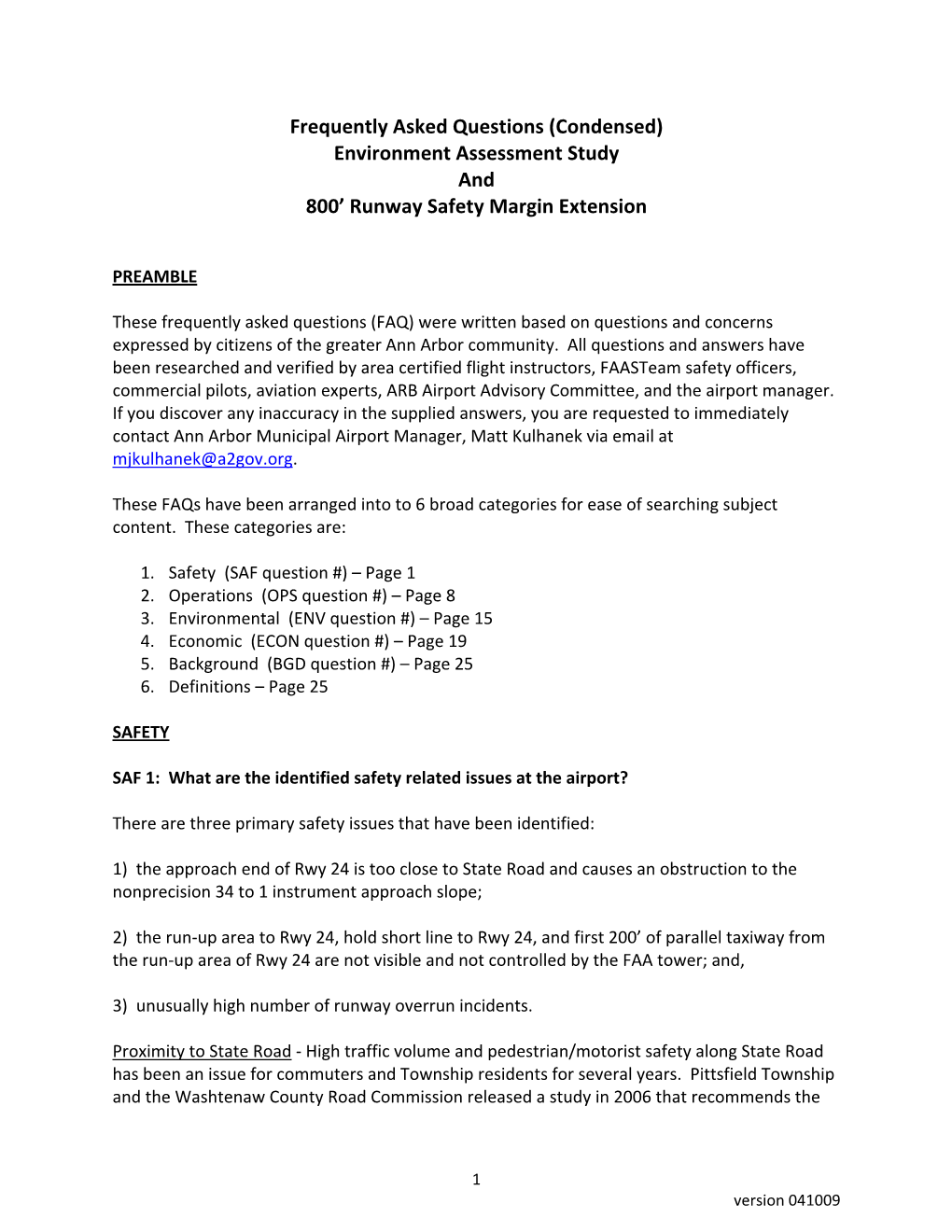 Environment Assessment Study and 800' Runway Safety Margin Extension