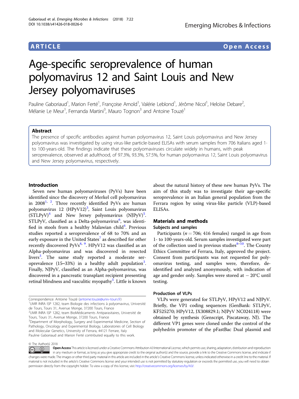 Age-Specific Seroprevalence of Human Polyomavirus 12 and Saint Louis