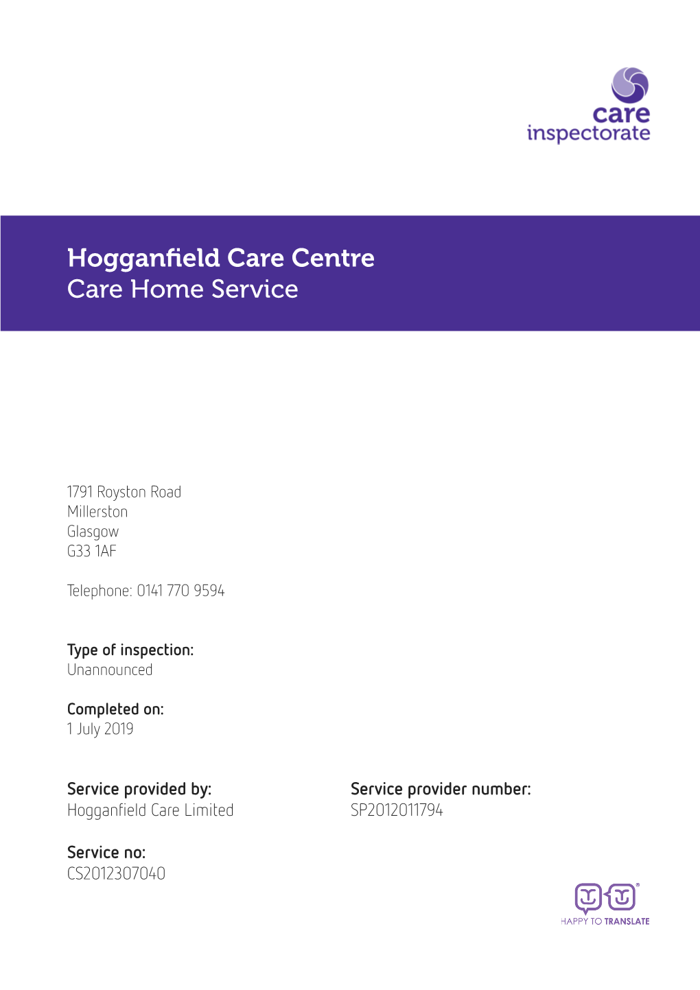 Hogganfield Care Centre Care Home Service