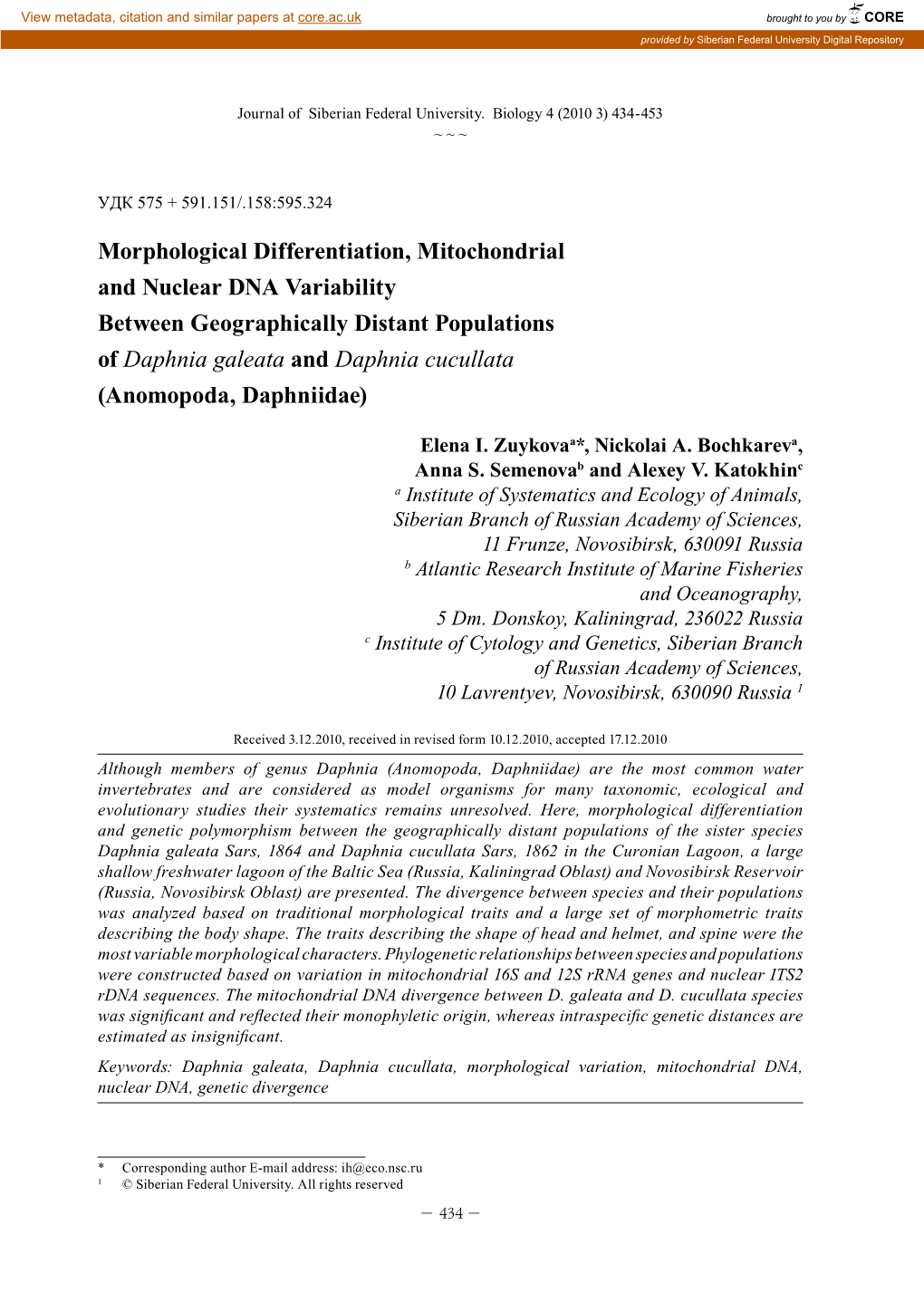 Morphological Differentiation, Mitochondrial and Nuclear DNA