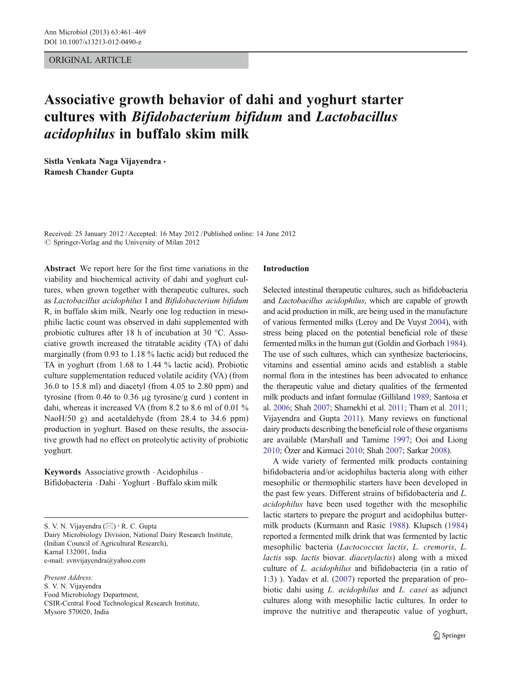 Associative Growth Behavior of Dahi and Yoghurt Starter Cultures with Bifidobacterium Bifidum and Lactobacillus Acidophilus in Buffalo Skim Milk