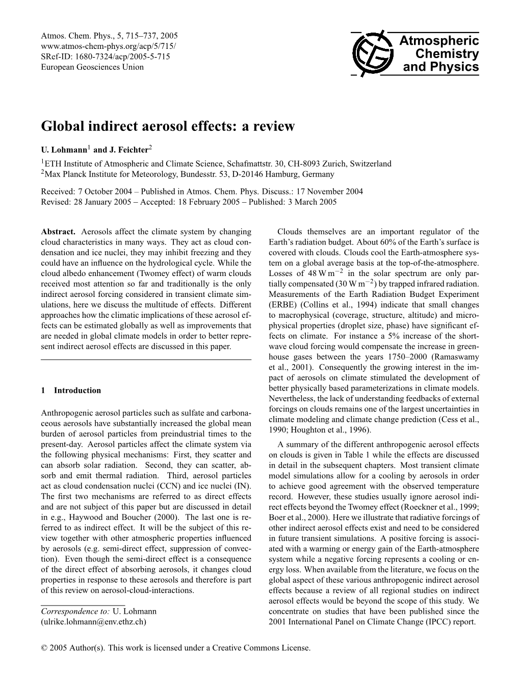 Global Indirect Aerosol Effects: a Review