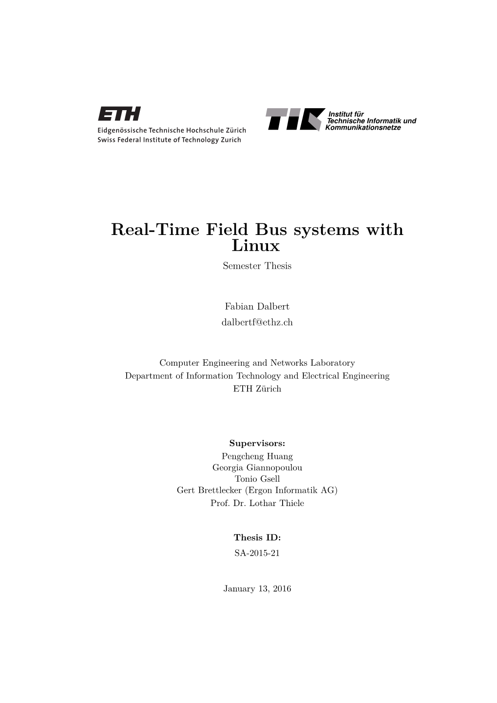 Real-Time Field Bus Systems with Linux Semester Thesis