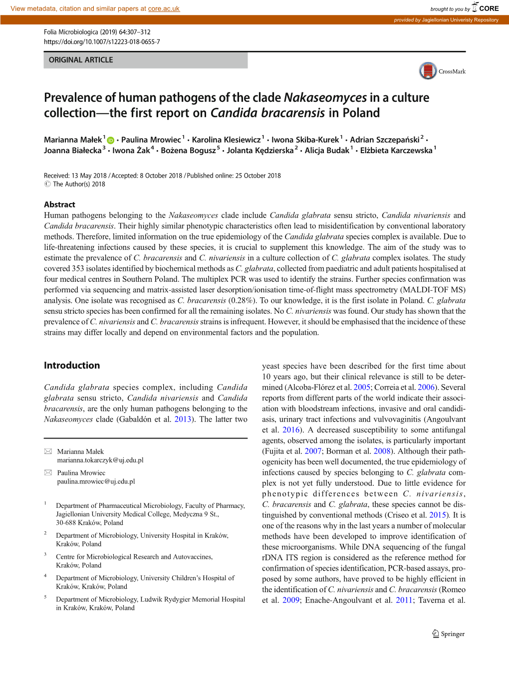 Prevalence of Human Pathogens of the Clade Nakaseomyces in a Culture Collection—The First Report on Candida Bracarensis in Poland