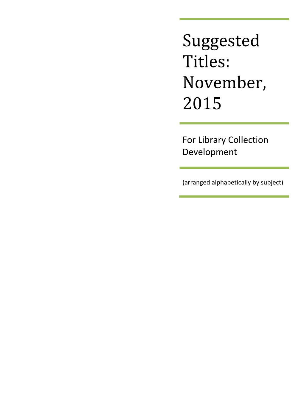 Suggested Titles: November, 2015
