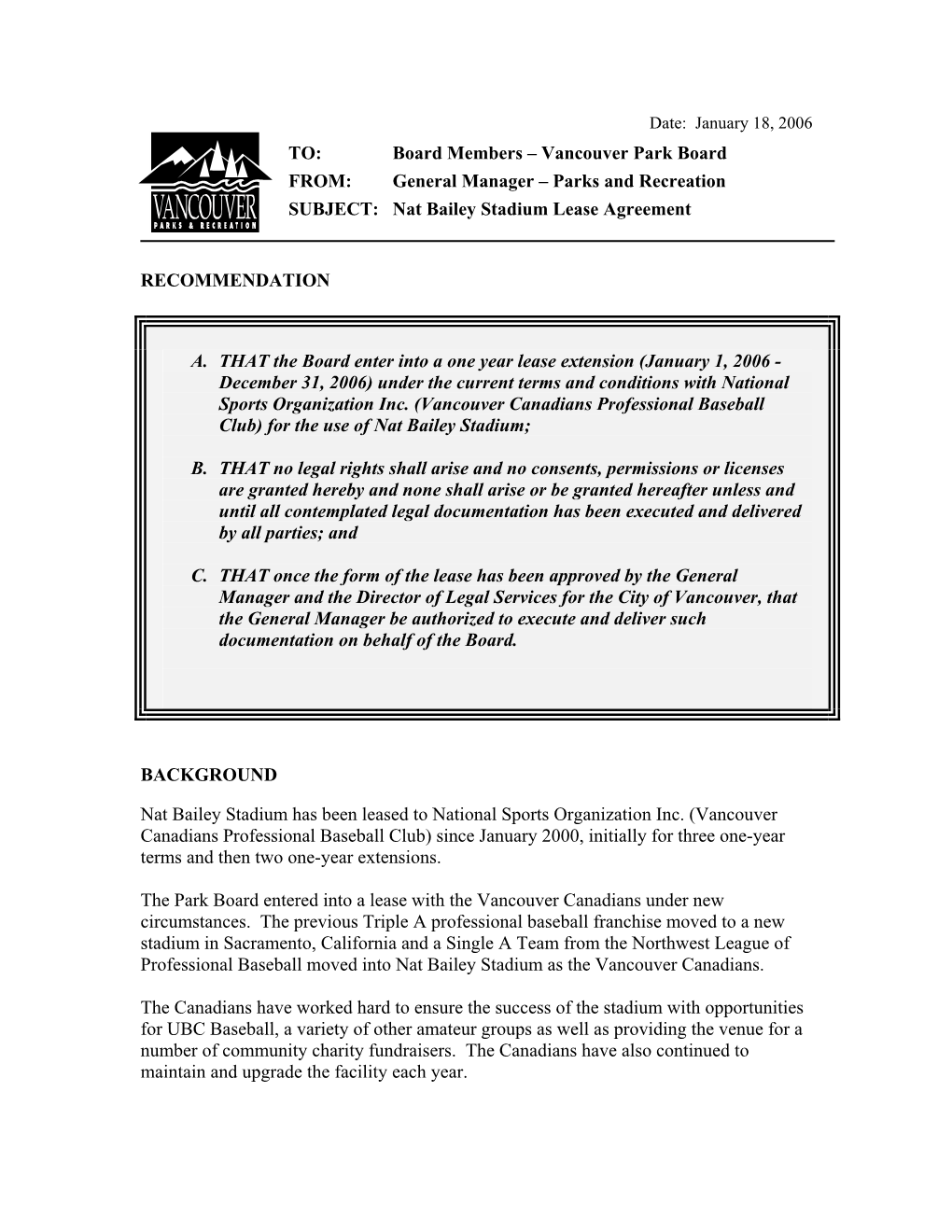 Nat Bailey Stadium Lease Agreement