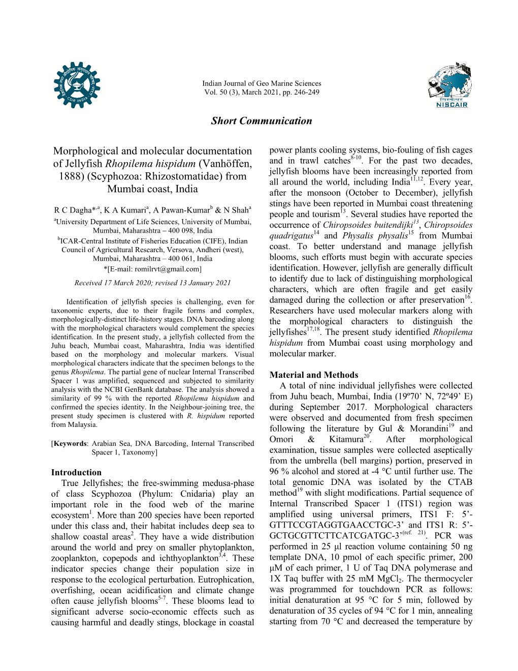 Short Communication Morphological and Molecular