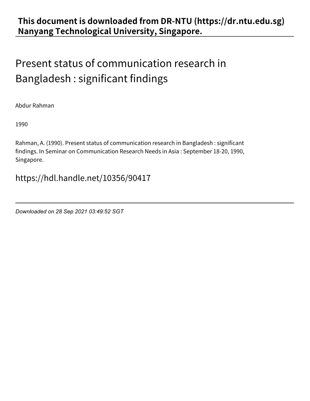 Present Status of Communication Research in Bangladesh : Significant Findings