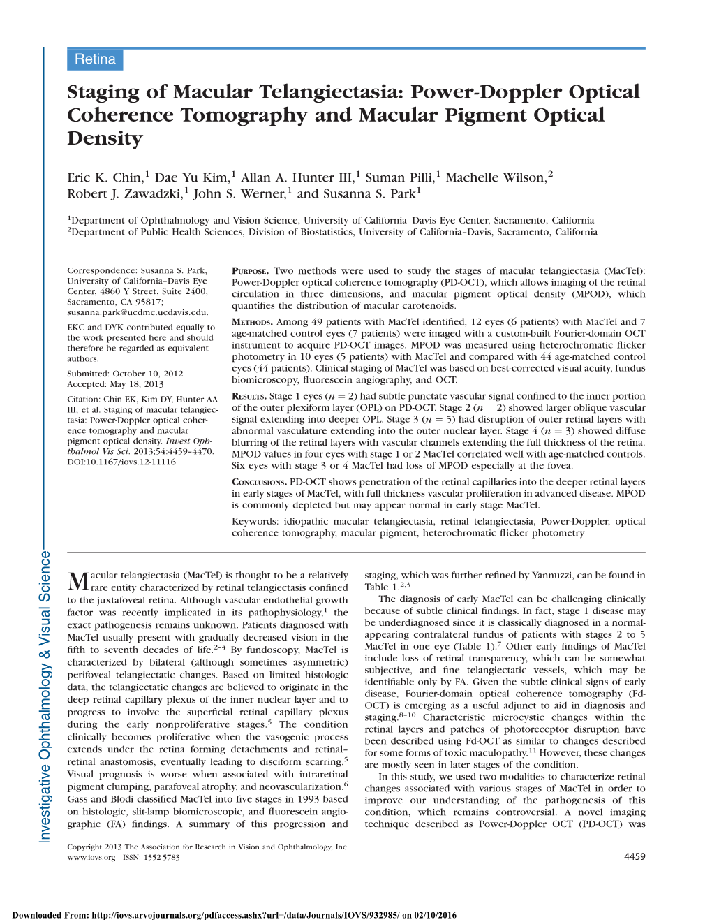 Power-Doppler Optical Coherence Tomography and Macular Pigment Optical Density